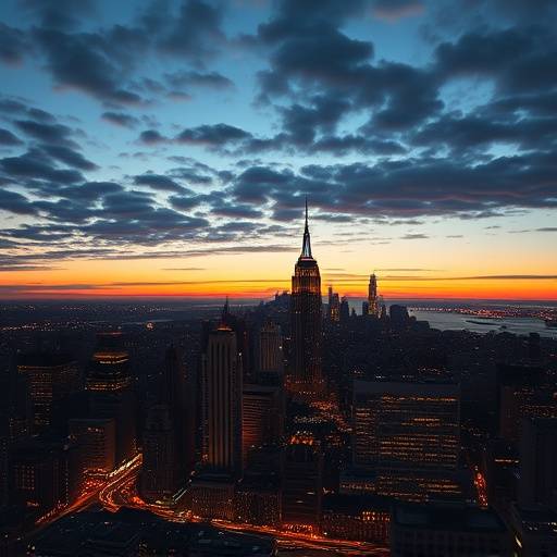 A bustling city skyline at dusk, representing global interconnectedness and challenges.