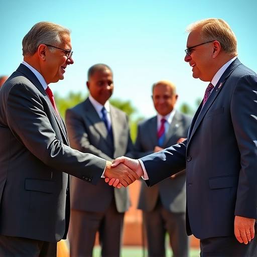 A diplomat from the European Union and a representative from the African Union shaking hands during a summit in Addis Ababa.