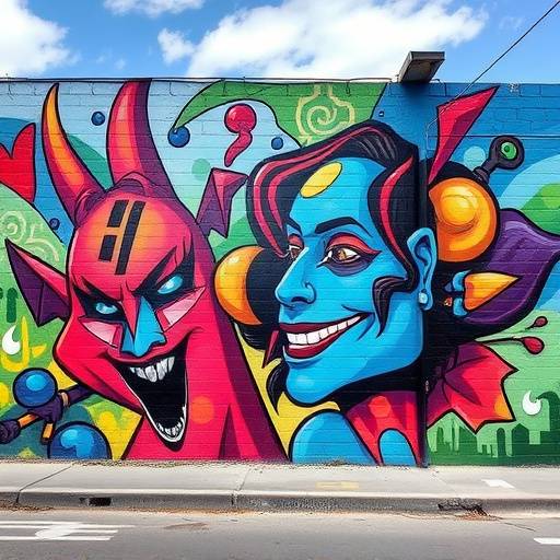 A street artist painting a vibrant mural on a wall in Buenos Aires, Argentina.