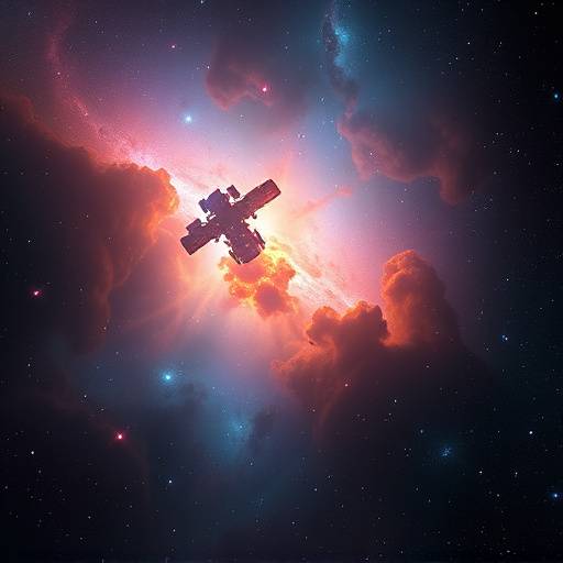 Artist's impression of the James Webb Space Telescope observing a distant nebula