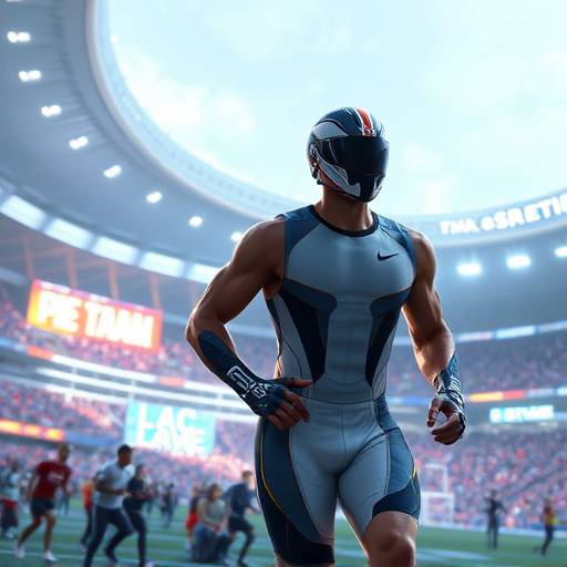 Athletes competing in a futuristic stadium during a major sporting event