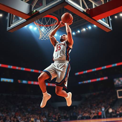 Basketball player shooting a slam dunk
