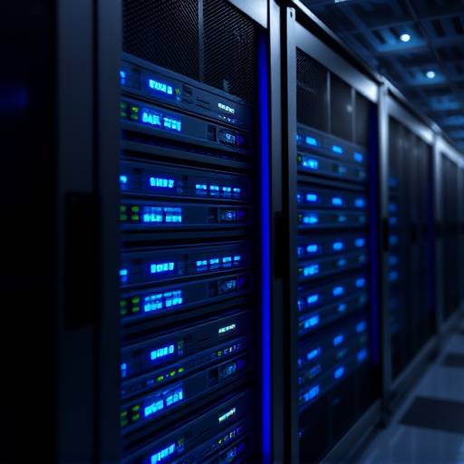 Close-up of a server rack with blinking lights in a data center.