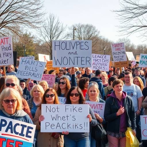 Diverse group of people participating in a peaceful demonstration