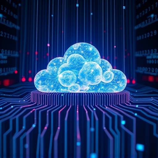 Image representing cloud computing infrastructure with data streams.