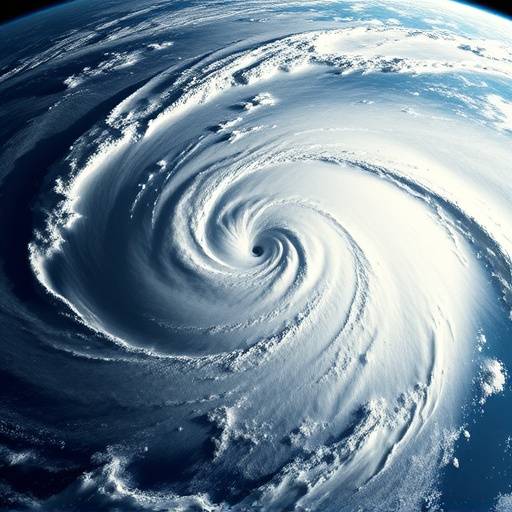 Satellite imagery showing the formation of a new hurricane in the Atlantic Ocean.