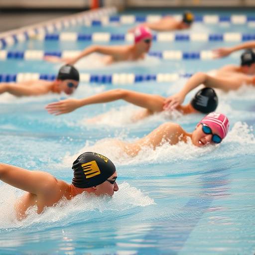 Swimmers competing in a race