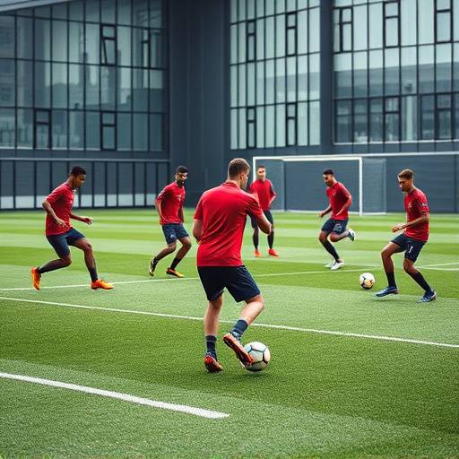Team practicing soccer on a high-tech training field