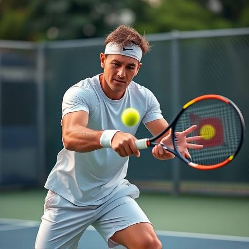 Tennis player hitting a powerful forehand